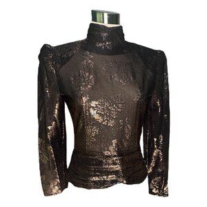 Nilani 8P Bronze Sheer Puff Shoulder Blouse NWT